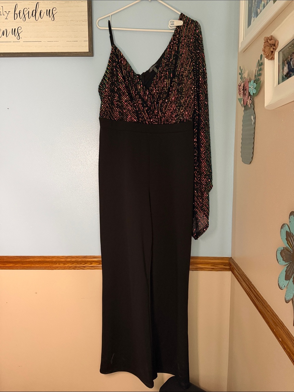 Curvy Sense One-Shoulder Rainbow Sequin Jumpsuit Size 2X - PERFECT FOR HOLIDAYS!